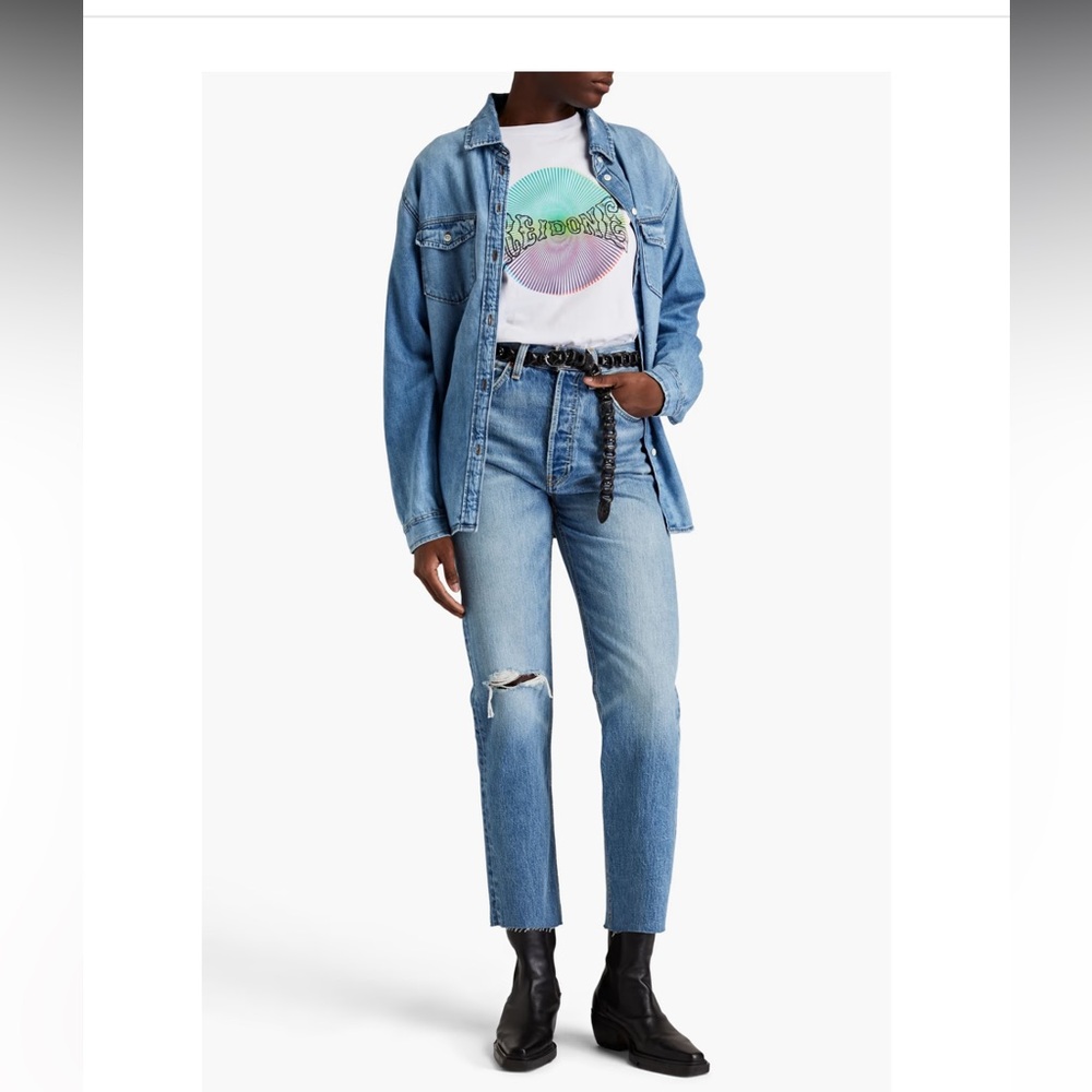 NWT $295 ReDone 90’s High Rise Loose Distressed Mid wash denim jeans women 26